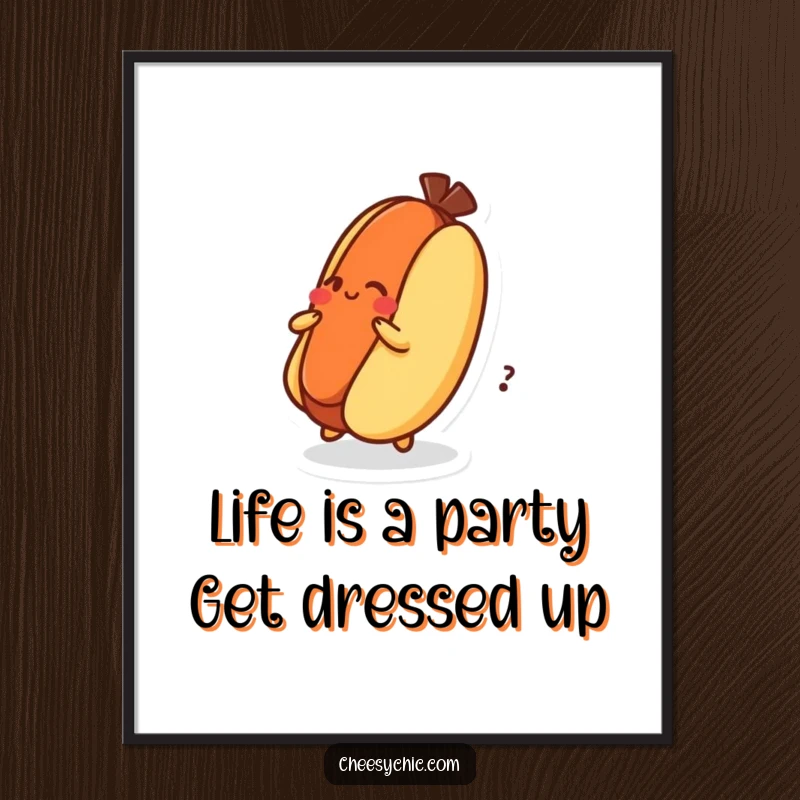 Funny Free Printable Wall Art: Amusing hot dog character in a dizzy spin on its bun, adding fun decor.