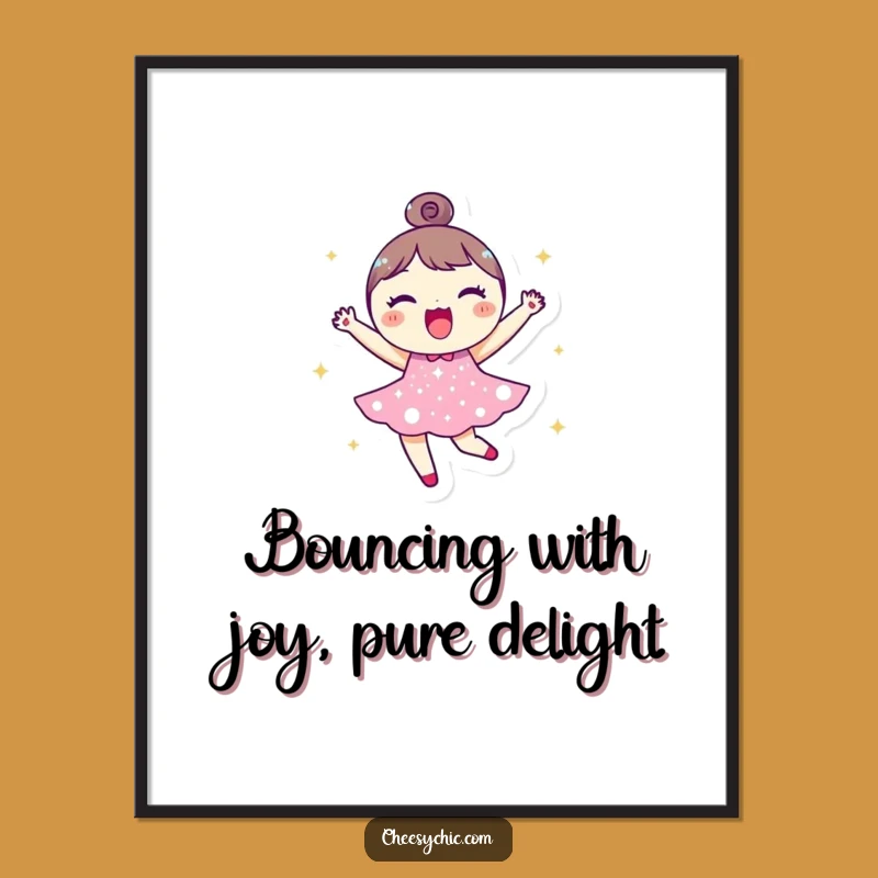 Free Printable Wall Art: Bouncing Joyful Character Sparkle Dress, Funny Downloadable Poster