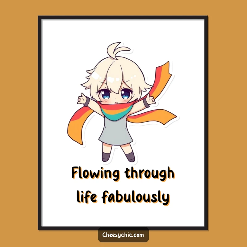 Free Printable Wall Art: Dramatic Pose Character, Rainbow Scarf, Funny Downloadable Decor