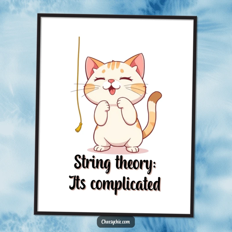Funny Free Printable Wall Art: A cat with extreme focus playfully bats at a dangling string, quirky art.