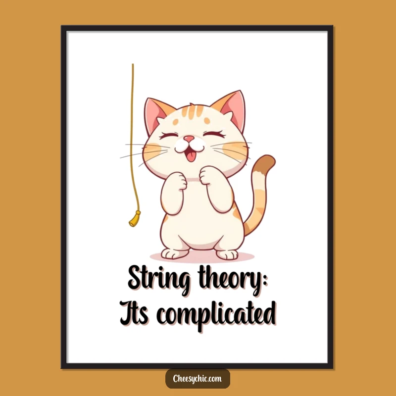 Free Printable Wall Art: Focused Cat & String, Funny Downloadable Decor