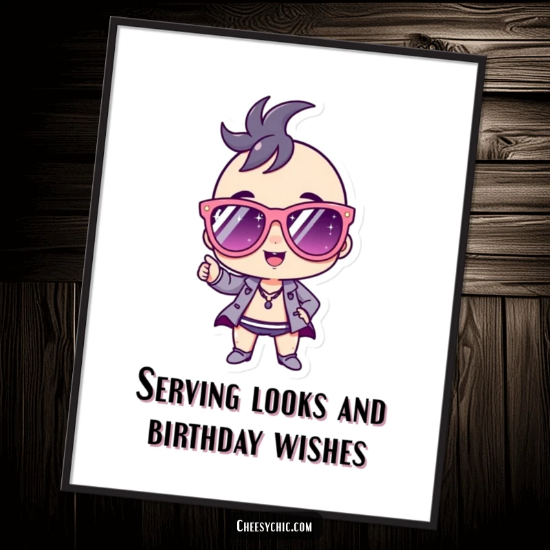 Funny free printable wall art featuring a stylized character rocking oversized, sparkly sunglasses with an undeniably confident stance.