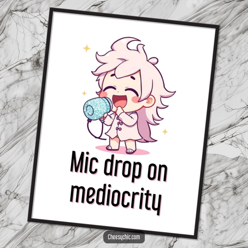 Funny Free Printable Wall Art: Character electrifies the room, belting out a tune with a giant glitter microphone.