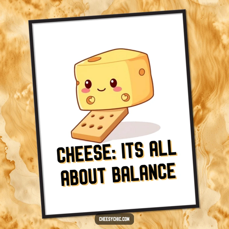 Funny Free Printable Wall Art: A wobbly block of cheese humorously attempts to balance on a minuscule cracker.