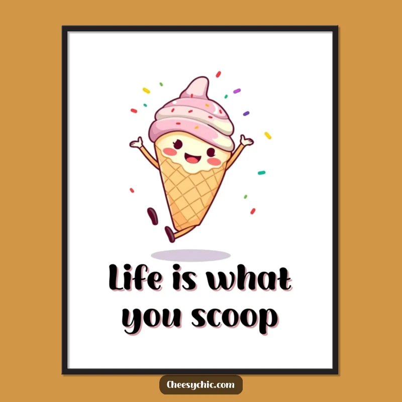 Free Printable Wall Art: Cartwheeling Ice Cream Cone - Sprinkle Fun Decor, Downloadable Art