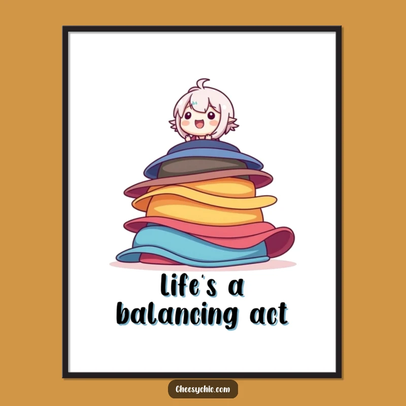 Funny Free Printable Wall Art: Delighted Hat Balancer - Quirky Downloadable Decor