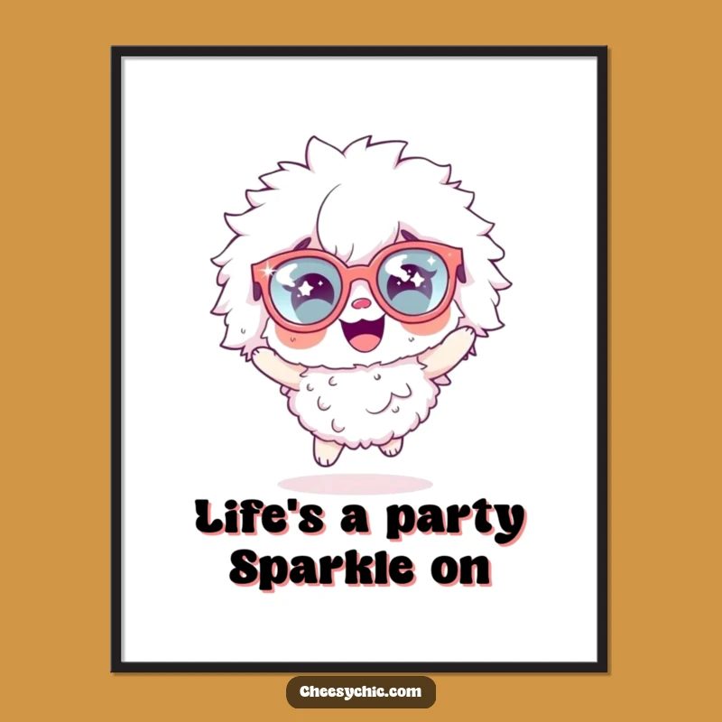 Funny Free Printable Wall Art: Fluffy Character with Sparkly Glasses - Quirky Downloadable Decor