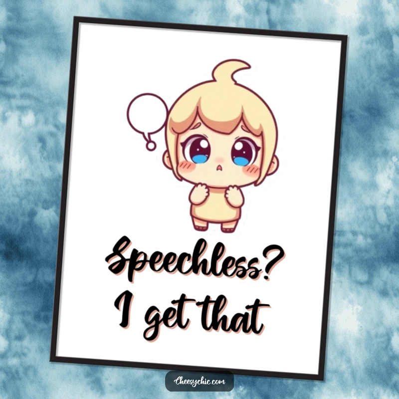 Funny Free Printable Wall Art: Stylized character with wide, surprised eyes and a popping speech bubble, a quirky decor piece.