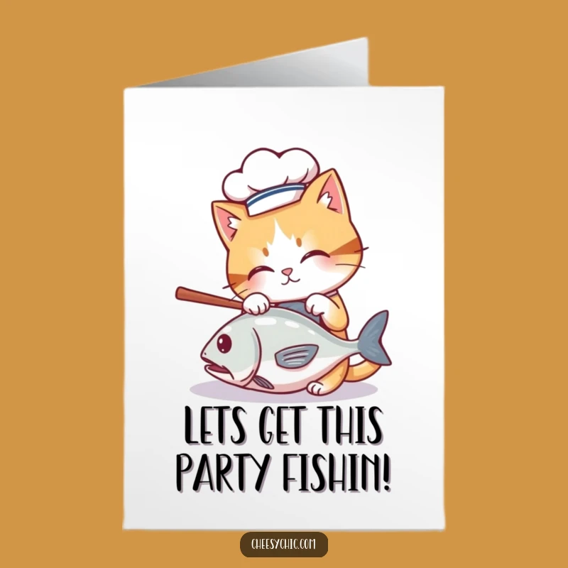 Free Printable Bday Card: Chef Cat & Fish, Funny Downloadable Gift