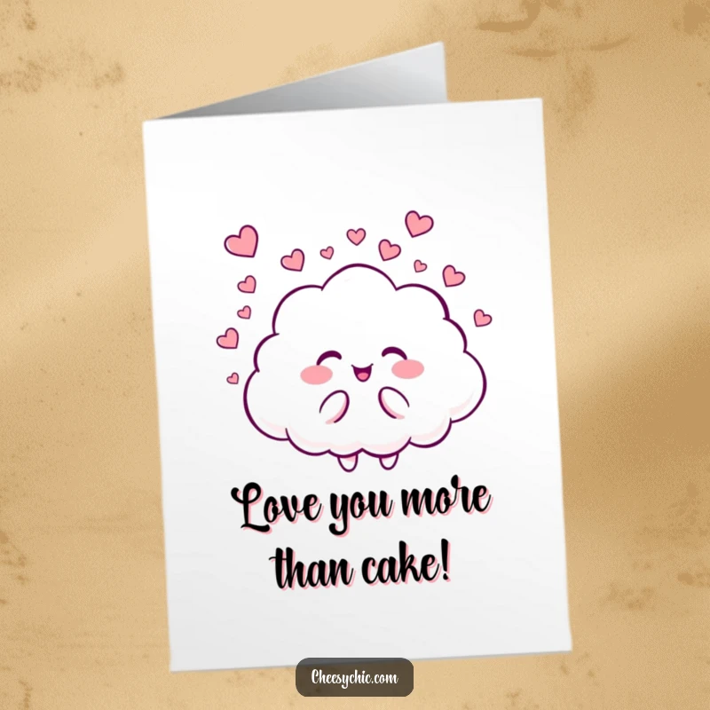 Funny Free Printable Birthday Card: A fluffy cloud character giggling as it rains tiny hearts, showering birthday wishes with love.