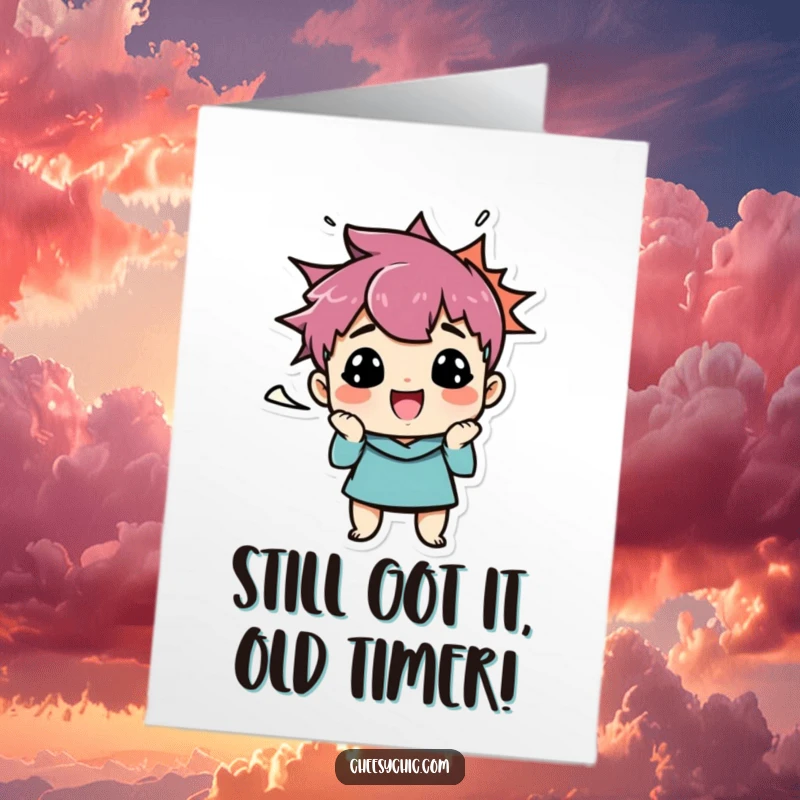 Funny Free Printable Birthday Card with a stylized character making an outrageous, side-splitting face in a speech bubble.