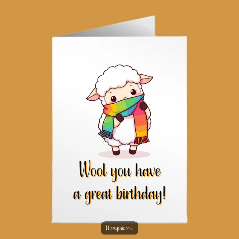Funny Free Printable Birthday Card: Fluffy Sheep Knitting Rainbow LOL Downloadable Gift