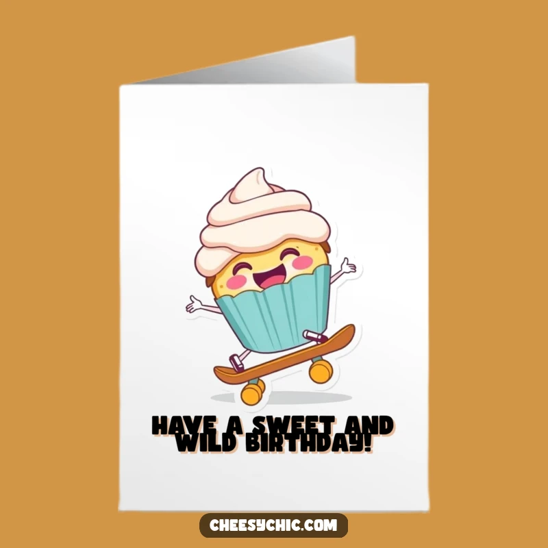 Free Printable Funny Cupcake Birthday Card - Skateboard Fail Downloadable Gift