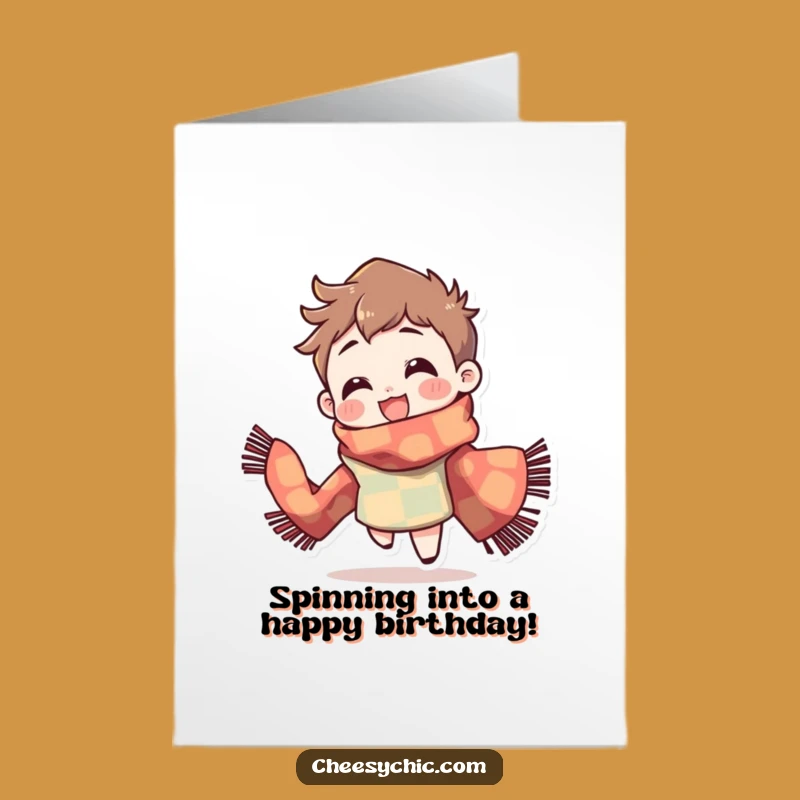 Joyful Spin Free Printable Birthday Card: Scarf Character, Downloadable Gift