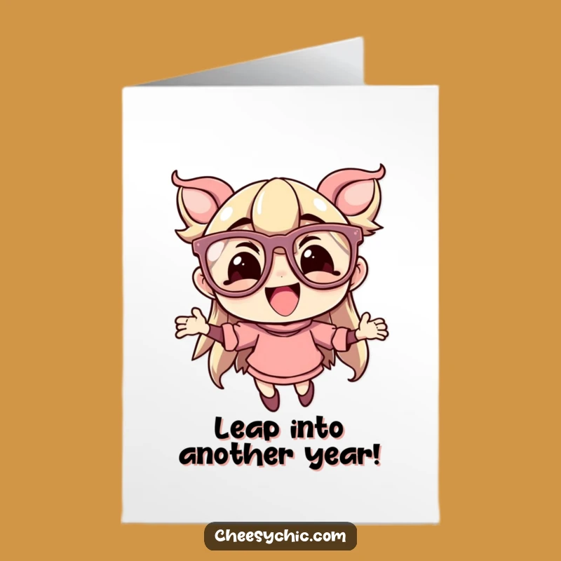 Free Printable Birthday Card: Flamboyant Glasses Character, Leaping Joy, Funny Digital Download