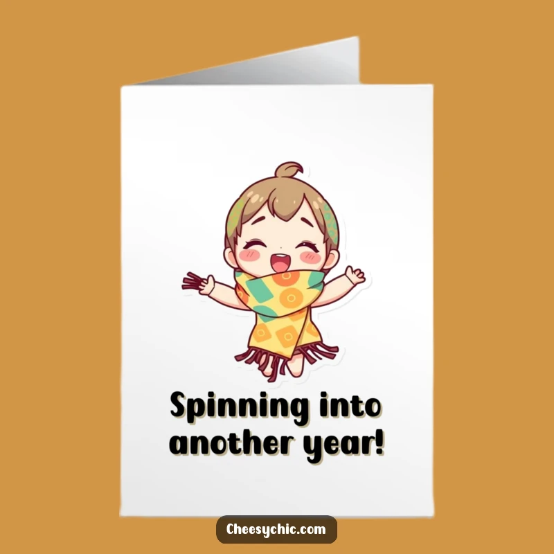 Free Printable Birthday Card: Joyful Spinning Character, Fun Birthday Vibes Downloadable Gift
