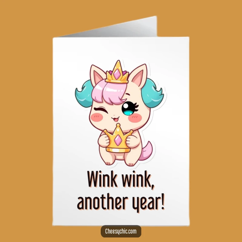 Free Printable Birthday Card: Winking Crown Character Funny Downloadable Gift
