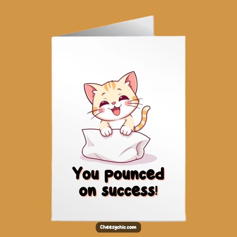 Free Printable Cat Congrats Card: Pouncing Paper Champ - Downloadable Funny Gift