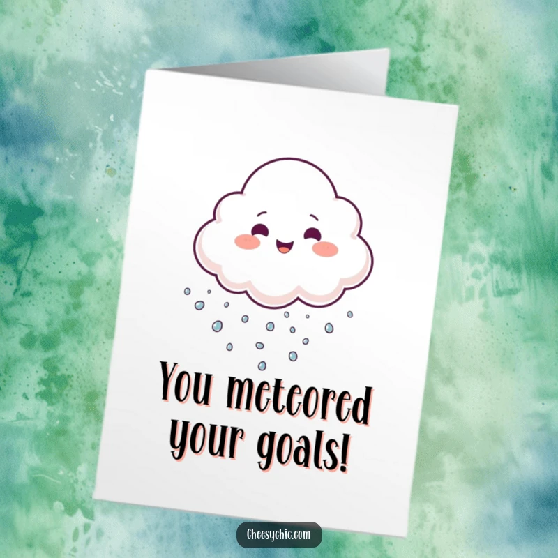 Funny free printable congratulations card: A happy cloud juggling sparkling droplets to celebrate an achievement with joy.