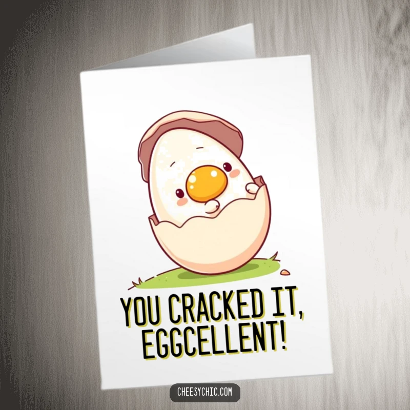 Funny Free Printable congratulations card: An energetic anthropomorphic egg rolling downhill, symbolizing forward motion and success.