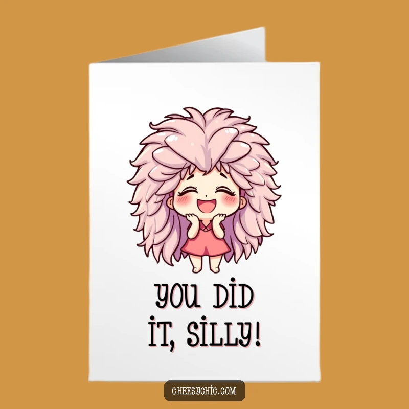 Free Printable Congrats Card: Wigged Character Giggling Funny Downloadable Gift