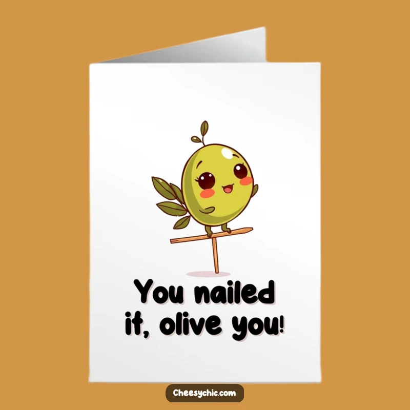 Free Printable Funny Olive Congratulations Card: Balanced Success Downloadable Gift