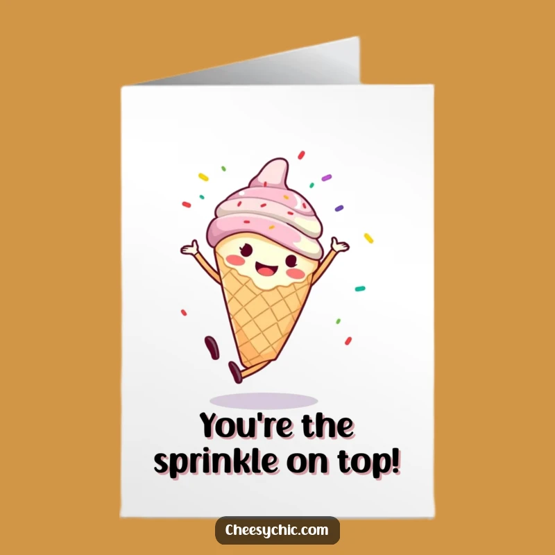 Free Printable Congratulations Card: Cartwheeling Ice Cream Cone - Sprinkle Your Best Wishes!