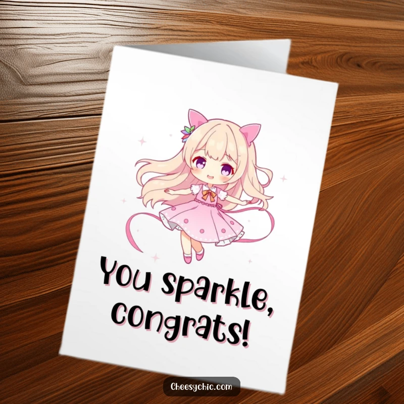 Funny Free Printable Congrats Card: A graceful character twirls, trailing a spectacular ribbon of pure sparkle.