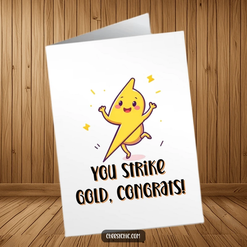 Funny free printable congratulations card: A dynamic lightning bolt performing an energetic cartwheel to celebrate an achievement.