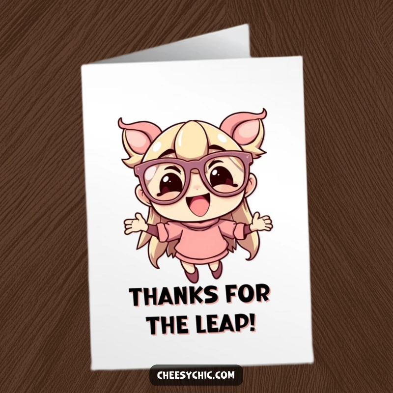 Funny Free Printable Thank You Card: Character with Oversized Glasses Leaping with Gratitude