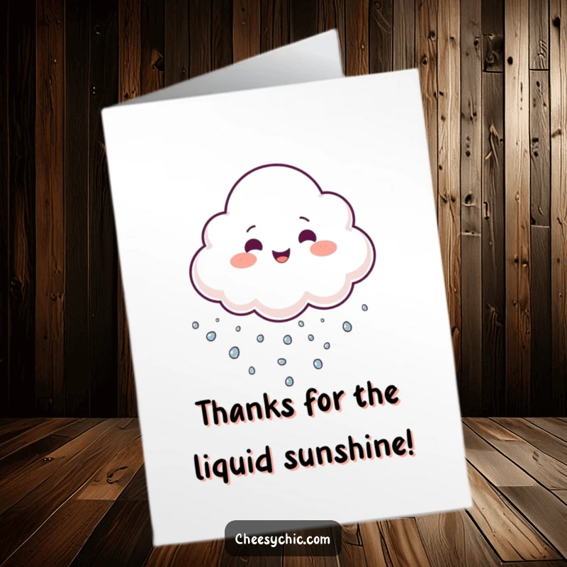 Funny free printable thank you card: A cheerful cloud juggling sparkling droplets to express thanks in a cute way.