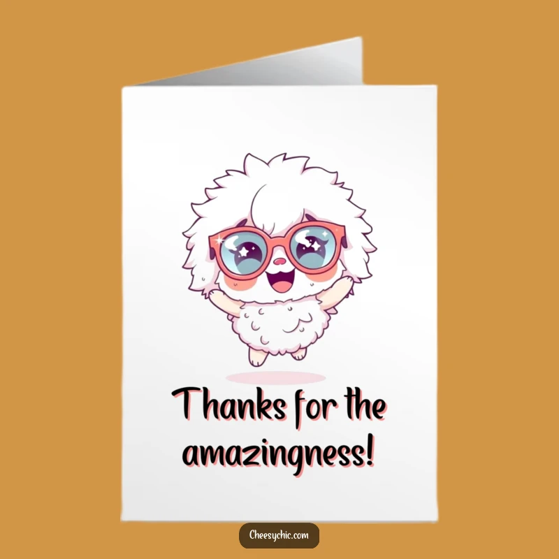 Free Printable Thank You Card: Fluffy Character with Sparkly Glasses - Grateful Downloadable