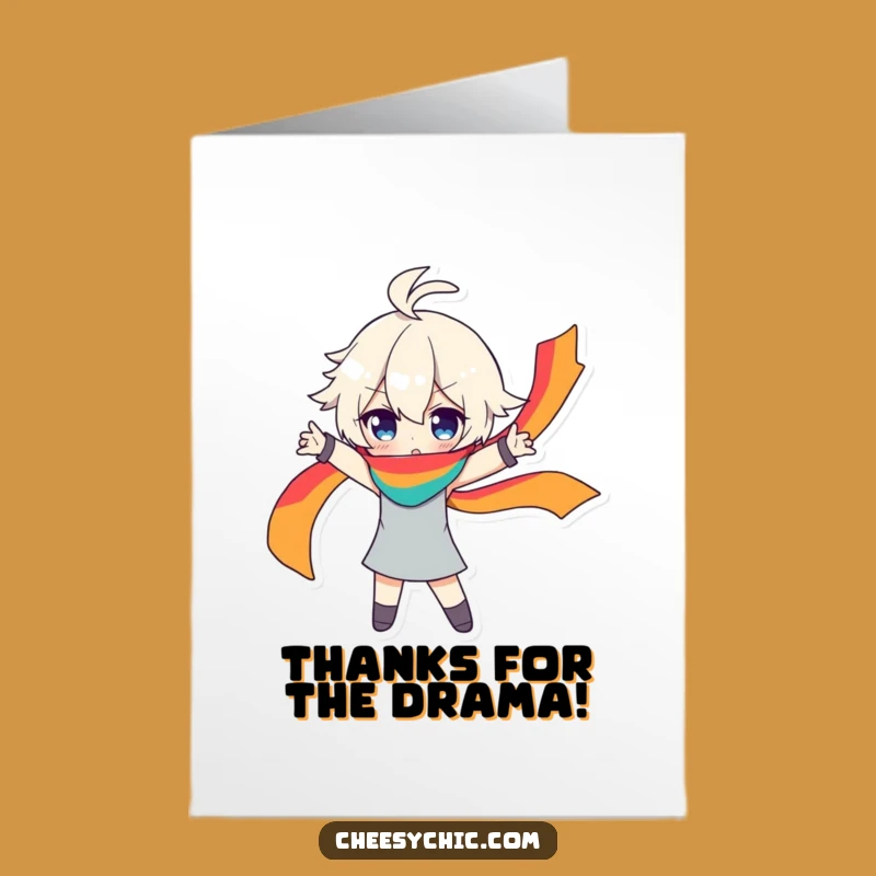 Free Printable Thank You Card: Dramatic Gratitude, Rainbow Scarf Character, Funny