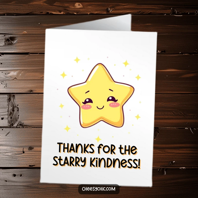 Funny free printable thank you card: A giggling star raining tiny sparkles to express heartfelt gratitude.