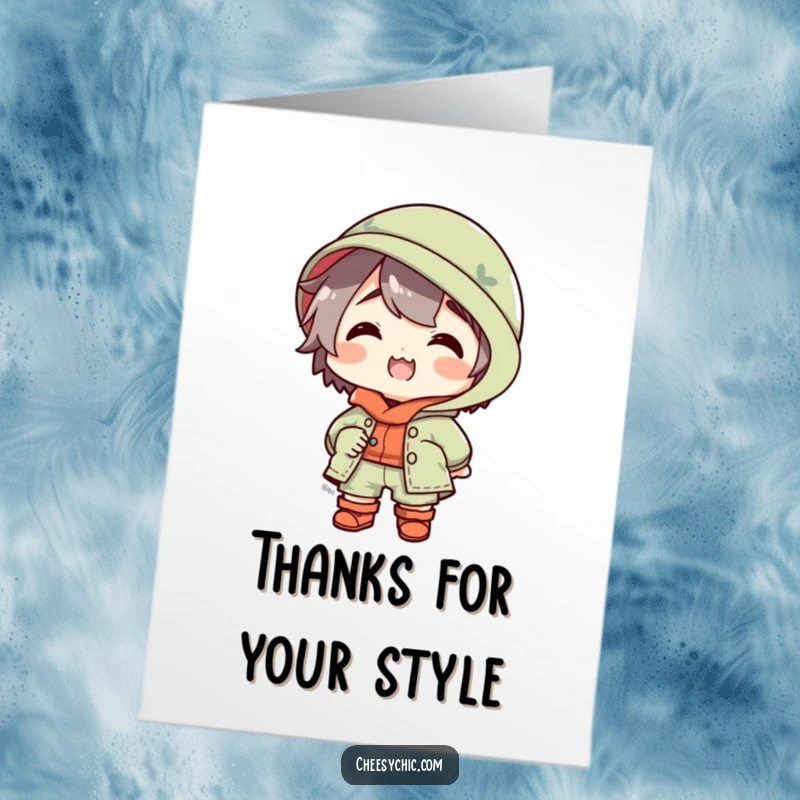 Funny Free Printable Thank You Card: A character in a delightfully odd outfit shows pure happiness, perfect for a unique thank you.