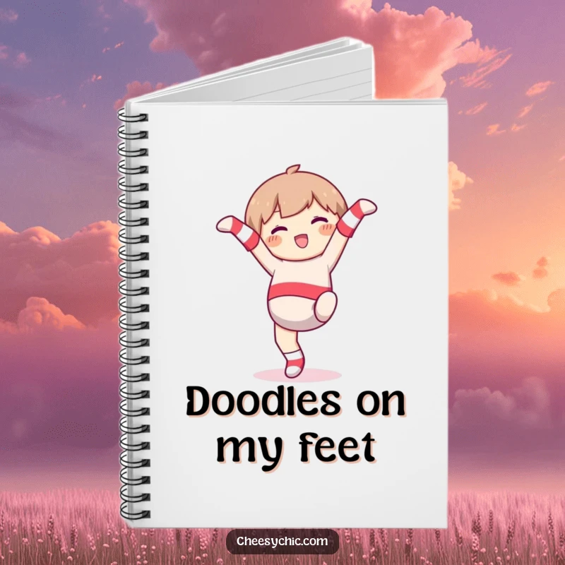 Funny Notebook: Character wearing mismatched socks, joyfully cartwheeling, ideal for notes and creative writing.