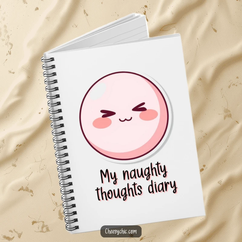 Funny Notebook: A round pink character with rosy cheeks winking mischievously. Perfect funny gift for journaling.