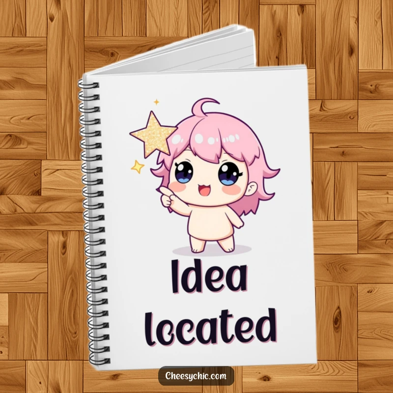 Funny notebook with a character pointing at a giant, glittery star, inspiring creativity and humor for note-taking.