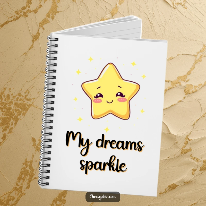 Funny Notebook with a giggling star raining tiny sparkles, ideal for jotting down bright ideas and notes.