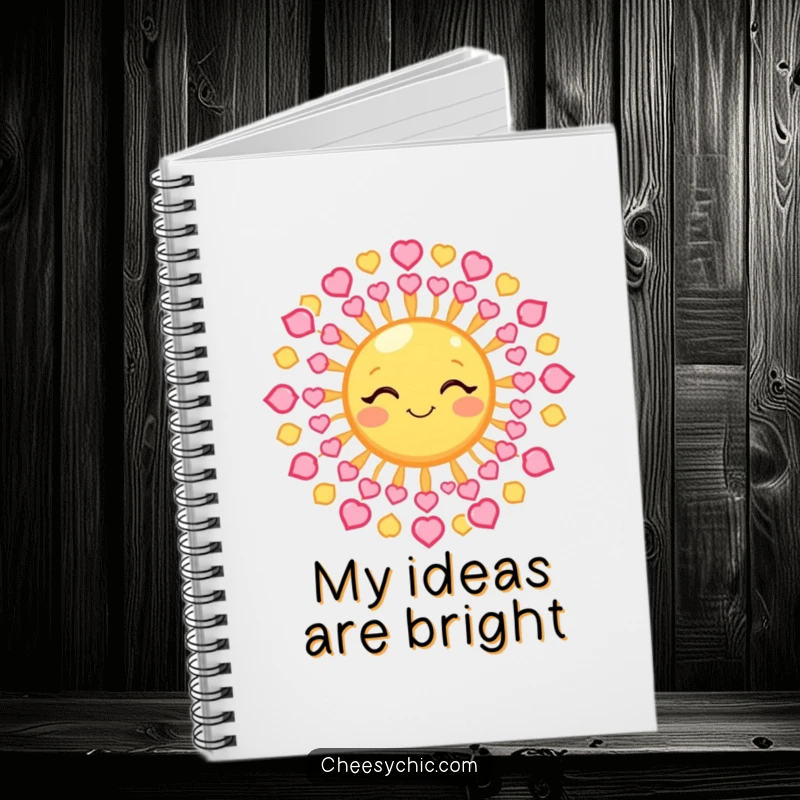 Funny Notebook with a winking sun whose rays are tiny hearts, ideal for jotting down warm thoughts and notes.