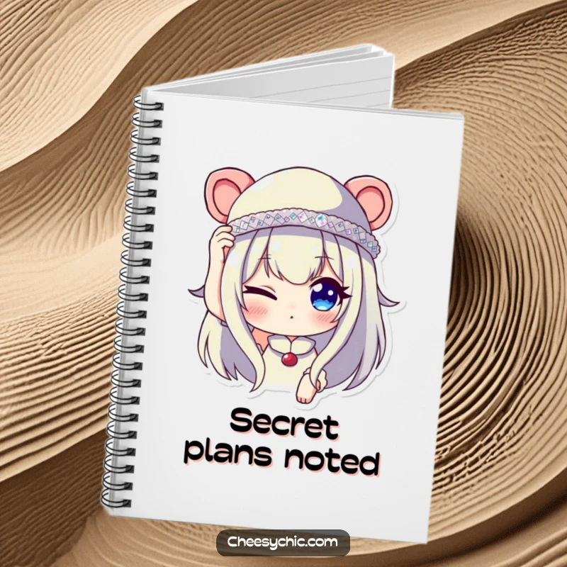 Funny notebook showcasing a character winking playfully while adjusting a tiny, sequined hat, perfect for jotting down notes with style.