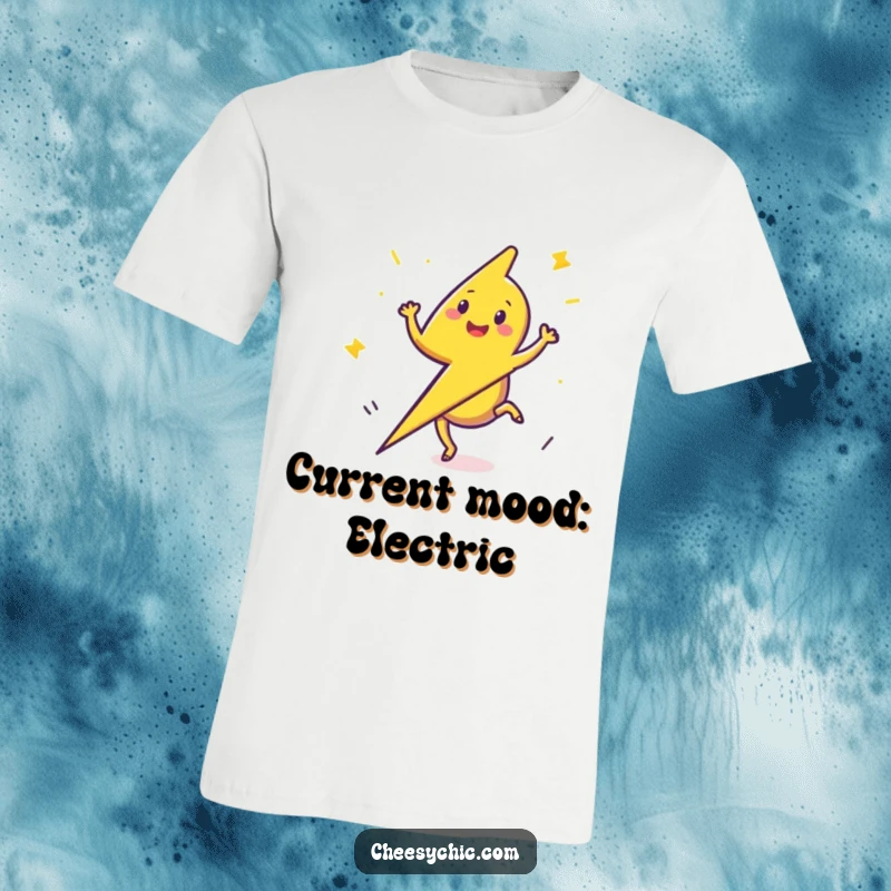 Funny T-Shirt with a happy lightning bolt doing a cartwheel, showcasing energy and a playful acrobatic spirit.
