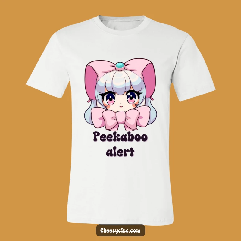 Funny Peeking Bow T-Shirt: Sparkling Eyes Character Tee, Gift Idea