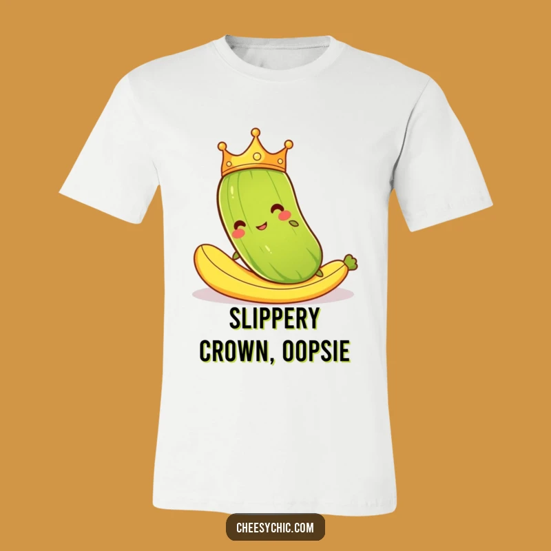 Funny Pickle Crown Slipping T-Shirt - Comical Cartoon Banana Peel Tee