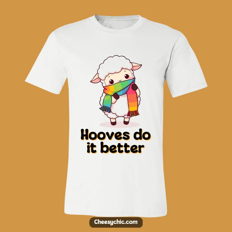 Funny Sheep Knitting a Rainbow Scarf T-Shirt - Hilarious Crafter Apparel & Unique Gift Idea