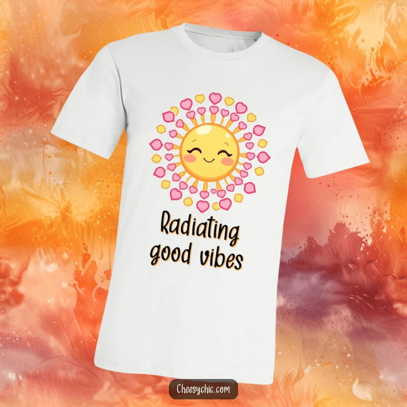 Funny T-Shirt with a winking sun whose rays are tiny hearts, showcasing a loving and charming personality.
