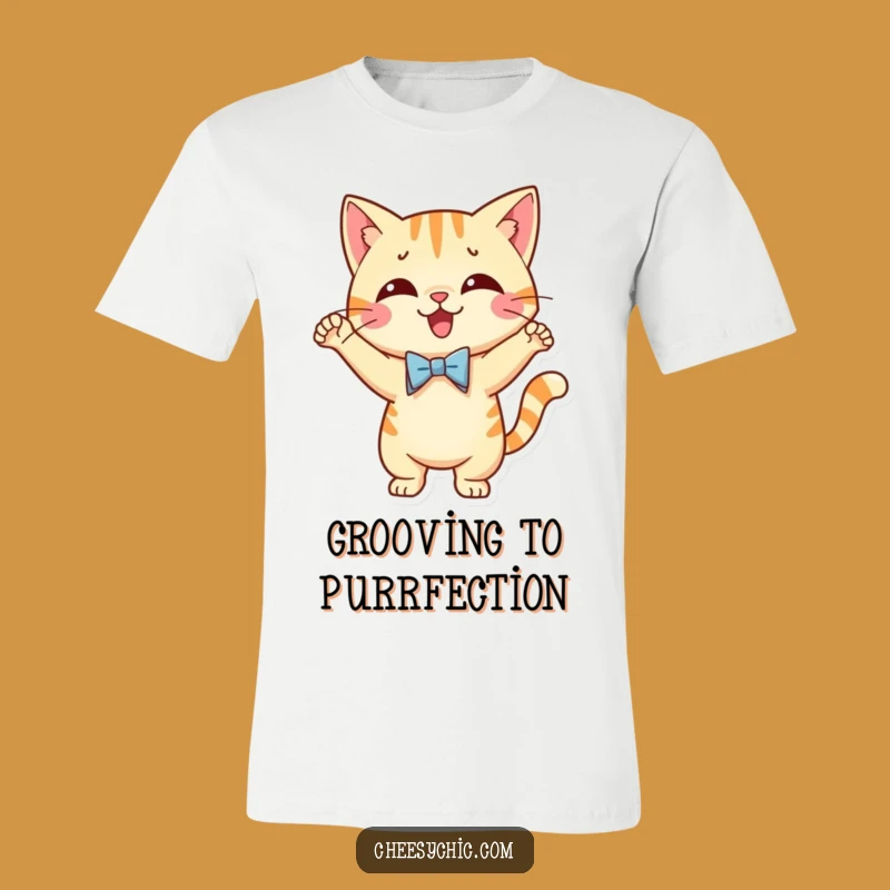 Funny Dancing Cat Bow Tie T-Shirt - Comical Cat Apparel for Party Animals