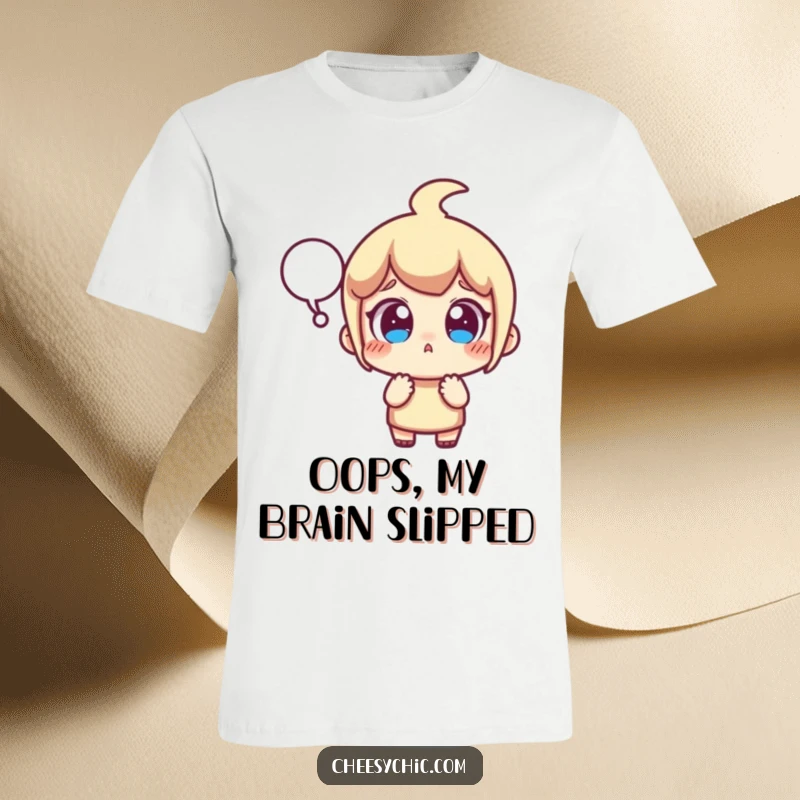 Funny t-shirt showcasing a small, stylized character with wide eyes and a popping speech bubble, capturing a hilarious moment of utter surprise.