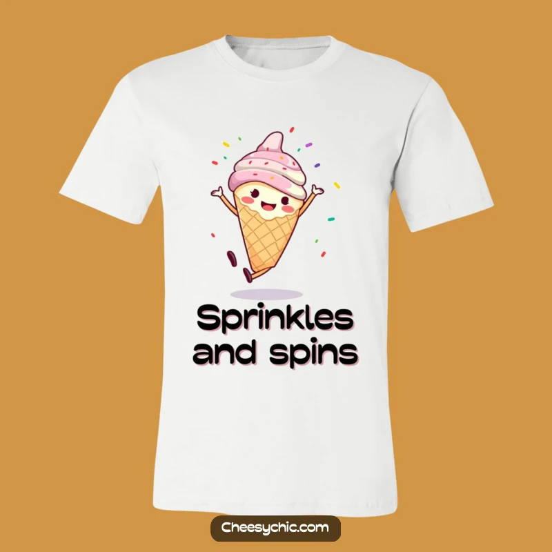 Funny Ice Cream Cartwheel T-Shirt - Sprinkles Flying Cartoon Tee