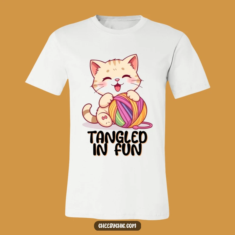 Funny Cat Yarn Ball T-Shirt - Comical Cat Lover Apparel for Energetic Souls